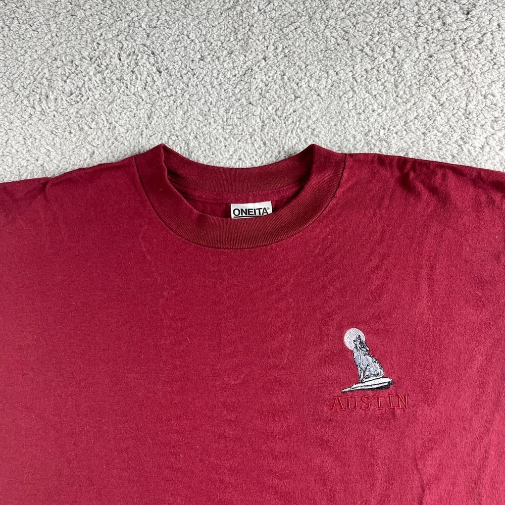 VINTAGE Oneita T Shirt Mens Large 42-44 Red Power Tee Pre Shrunk USA Austin TX